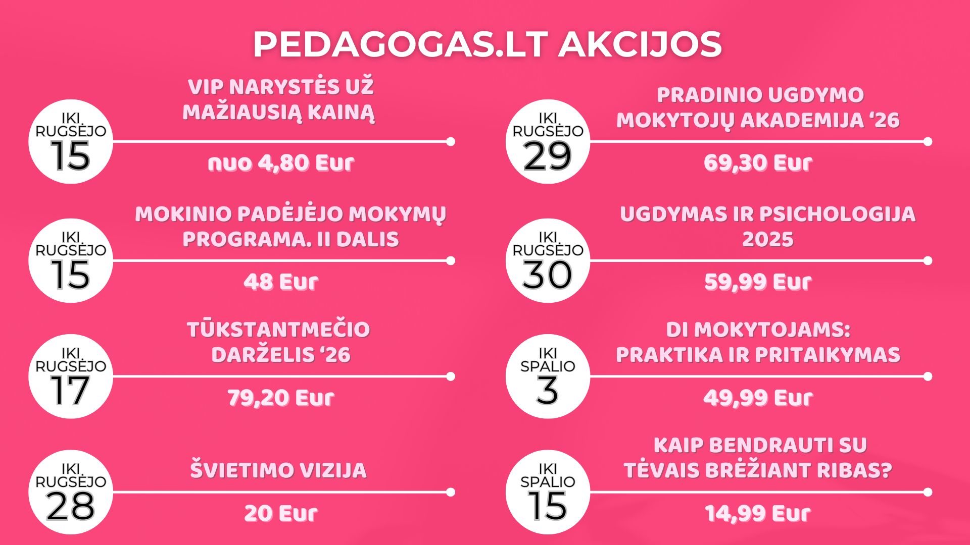 Pedagogas.lt rugsėjo akcijos ir pasiūlymai